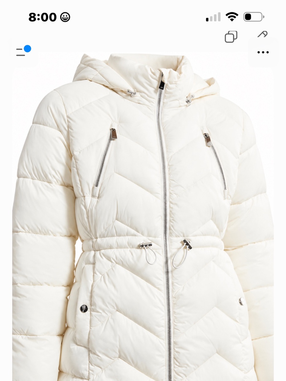 Karen Millen Ivory Quilted Puffer Coat with Drawcord Waist